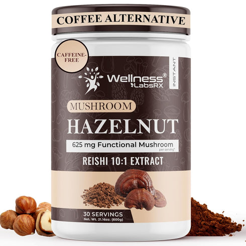 Mushroom Hazelnut Powder with Reishi 10:1 Extract, Hot Cocoa Powder Caffeine-Free Mushroom