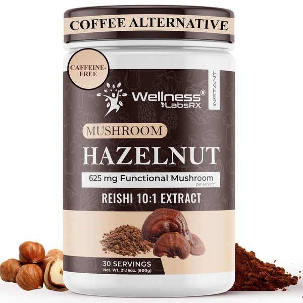 Mushroom Hazelnut Powder with Reishi 10:1 Extract, Hot Cocoa Powder Caffeine-Free Mushroom