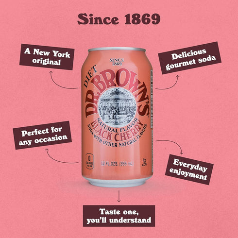 12 Oz (Pack 4) Dr. Brown Soda Black Cherry Diet, Fl