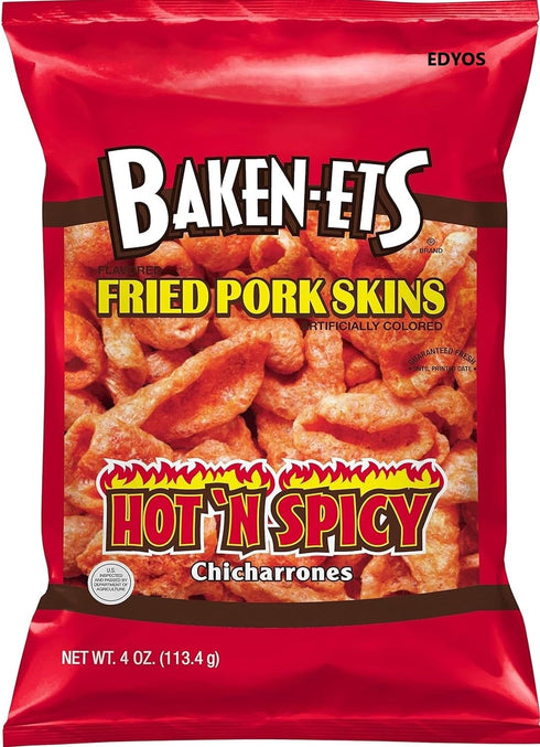 4 oz. (Pack 4) Fried Pork Skins, Hot & Spicy