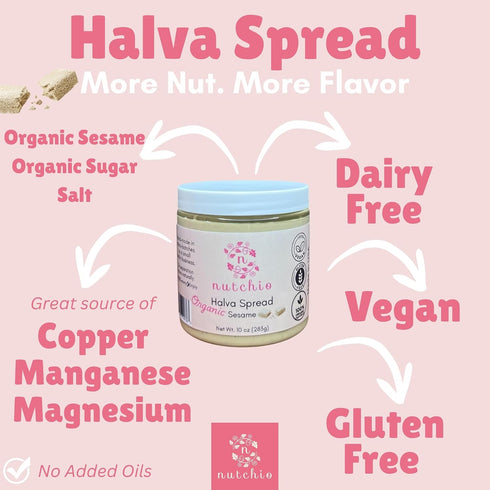 (Pack 2) 20 oz (566g) of Nutchio Halva Spread, Sweet Organic Sesame Seed Butter, Gluten Free, Mediterranean Halva