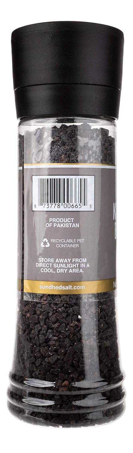 390 (13.75 oz) Sundhed Himalayan Black Rock Salt Kala Namak (Course) in Grinder | Grams | Natural Vegan Seasoning