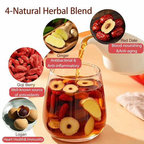 Harbique 25 250g Organic Ginger Goji Berry Tea Mama Flow Red Date (Jujube) Tea with Longan, Sweet & Spicy Flavor