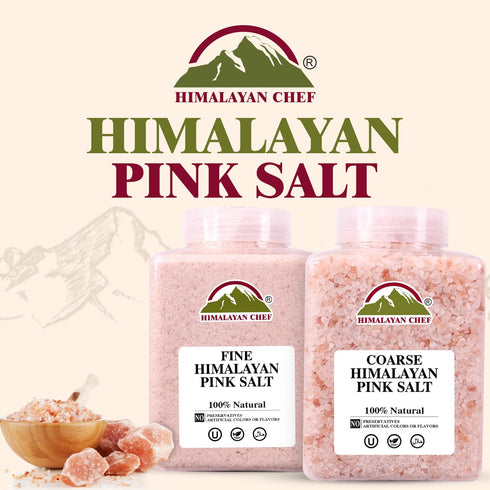 5 lbs, 100% Pack 2 Himalayan Chef Pink salt, Coarse Grain and Fine Grain, plastic jar- Supreme quality, Natural