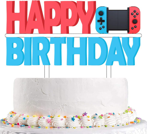 Video Game Cake Toppers - Switch Game Controller Theme Decorations for Boys Gaming Birthday Party