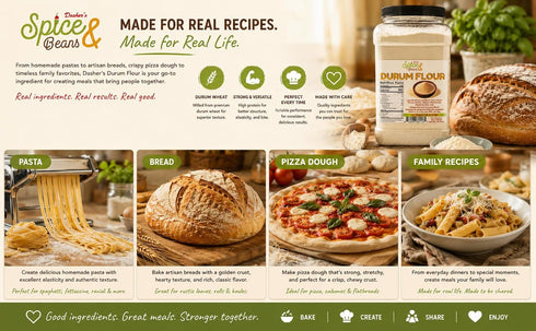 5 lb Durum Flour | Premium Durum Wheat Flour for Homemade Pasta, Bread & Pizza Dough | Extra Fancy Fine Ground Baking