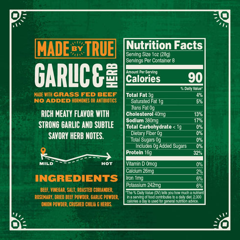 (8 oz, Pack 1) Made by True Garlic & Herb Biltong Slab - Grass-Fed Beef Whole Jerky Slab of - High-Protein Keto Snack