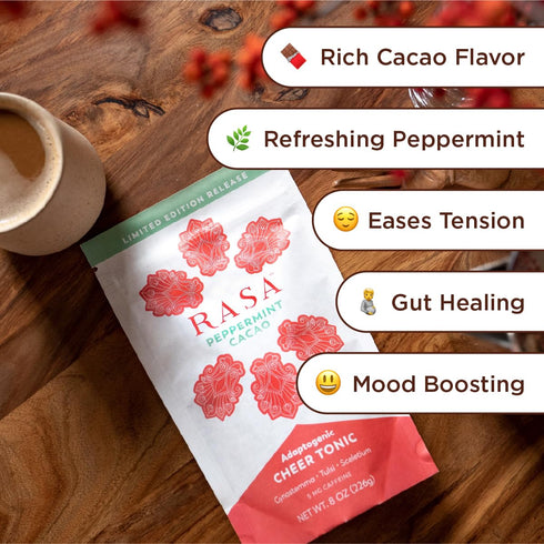 Rasa 30, (8 oz. 30 Peppermint Cacao Adaptogenic Mushroom Coffee Alternative | Vegan, Keto, Whole Ayurveda Wellness