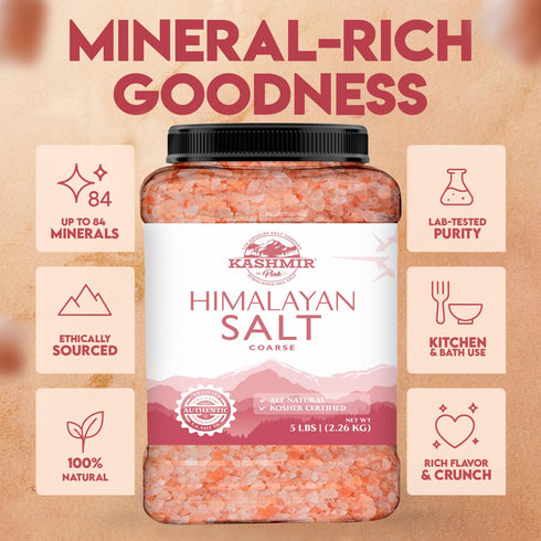 5 Lbs 100% 84 LA SALT CO Kashmir Pink Himalayan Salt Bulk Jar, Coarse | Pure, Food Grade with Trace Minerals | Kosher
