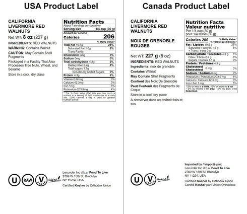 8 Food to Live - California Livermore Red Walnuts, Ounces Raw, No Shell, Kosher, Unsalted, Natural, Sirtfood, Bulk