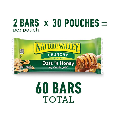 60 44.7 OZ (30 Nature Valley Crunchy Oats 'n Honey Granola Bars, Bars, Pouches)