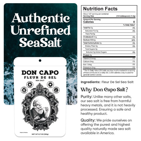 6.7oz Don Capo Fleur de Sel Sea Salt - Hand-harvested Finishing salt for texture and flavor- Flaky Salt for Steaks
