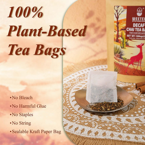 50 Count, CO2 6 WT WEETEE Decaf Chai Tea Bags Blend Decaffeinated Black Tea with Spices Chai, Rich & Cinnamon Aroma