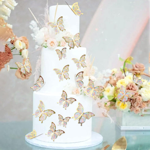 Ercadio 30 Pack 3D Butterfly Cake Toppers - Gold, Waterproof Mix Sizes, Cupcake Picks for Baby Shower, Party