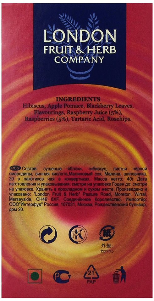 LONDON F&H COMPANY 20 1.4 Oz London Fruit & Herb Company Raspberry Rendezvous Tea, Tea Bags