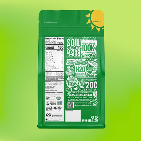 2lb Lundberg Organic Long Grain White Rice, Regenerative Organic Certified, Resealable Bag