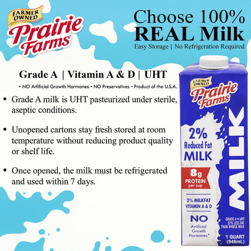 Prairie Farms Dairy 2% 1 (4 Pack) Prairie Farms Milk Percent, Shelf Stable, Reduced Fat, Boxed & Ulta Pasteurized