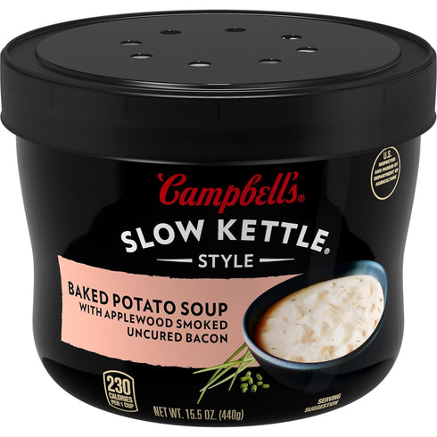 Campbell's Slow Kettle Style Baked Potato Soup with Applewood Smoked Uncured Bacon, 15.5 oz Microwavable