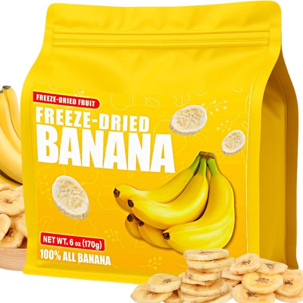 Egcina Freeze Dried Bananas 6oz Crispy Banana Chips, Lightly Sweetened Fruit Snack Resealable