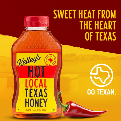 24 Oz 100% Kelley's Hot Honey, Unfiltered Raw Honey Infused with Chili Pepper Rich Flavor for BBQ, Fried Chicken
