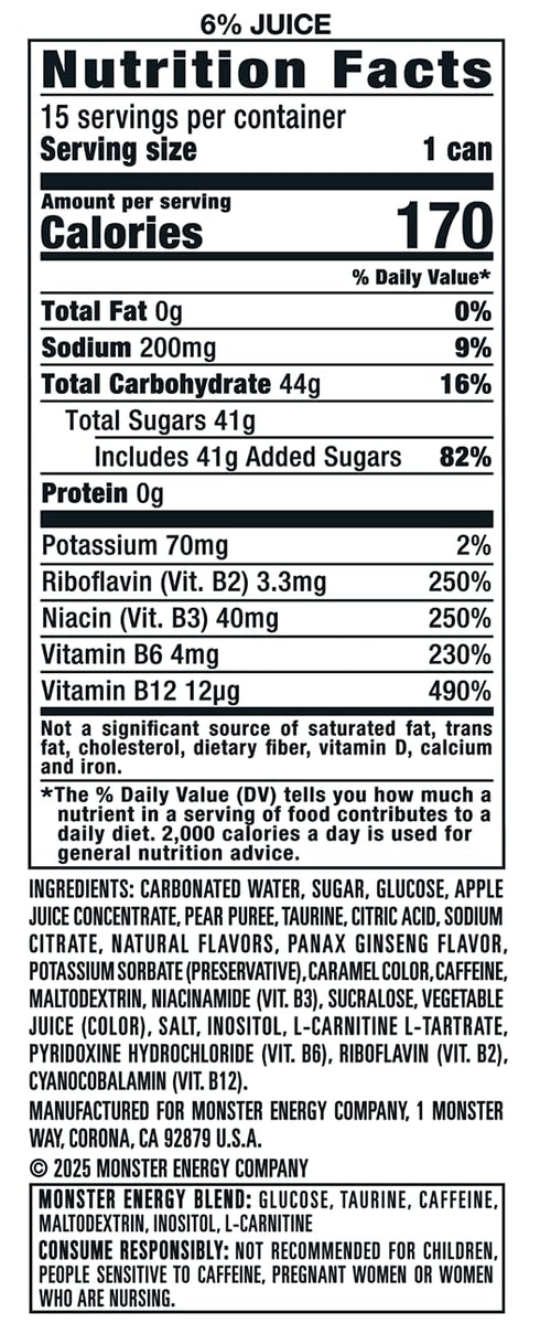 16 (Pack 15) Monster Energy Juice Bad Apple, Energy + Juice, Energy Drink, Ounce