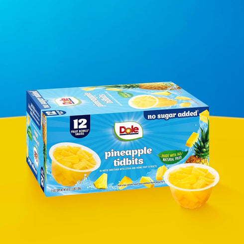 4 oz 12 Pack Dole Pineapple Tidbits with No Sugar Added - Dole Fruit Bowls Snacks - Fruit Bowls