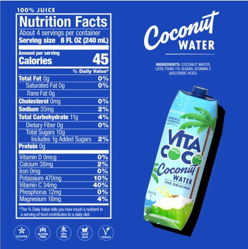 33.8 oz (Pack 4) Vita Coco Coconut Water, fl
