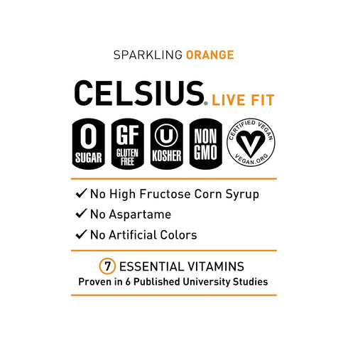 12 Oz (Pack 12) CELSIUS Sparkling Orange, Sugar Free Energy Drink, Fl