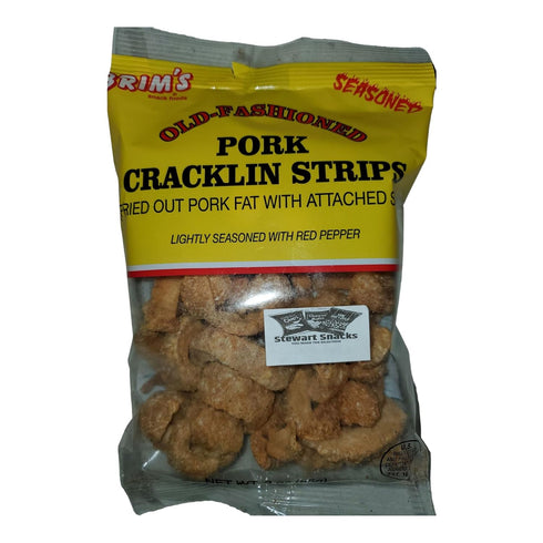 Brim's OLD-FASHIONED LIGHTLY SEASONED WITH RED PEPPER PORK CRACKLIN STRIPS 3oz/ 4pk