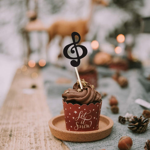 48 Pcs Black Glitter Music Notes Cupcake Toppers Musical Symbols Cake Picks for Kids Birthday Party Decorations