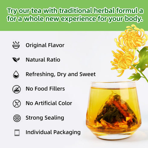 KANGLAI 15 Count Chrysanthemum Goji Berry Tea Bags - Dandelion/Cassia Seed/Gardenia, Vegan, Sugar-Free & Caffeine-Free