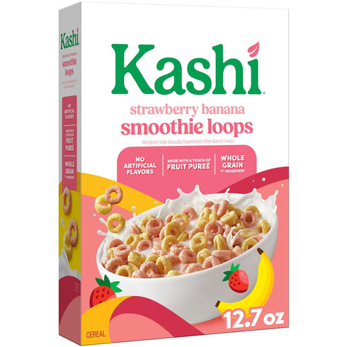 Kashi Breakfast Cereal, Whole Grain, Vegan, Strawberry Banana Smoothie Loops, 12.7oz Box