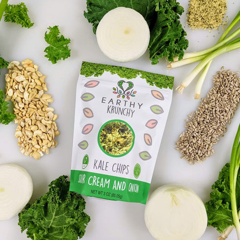 Earthy Krunchy Snacks Kale Chips - Sour Cream and Onion Flavor - Organic High Protein Snack - Crunchy with No Sugar