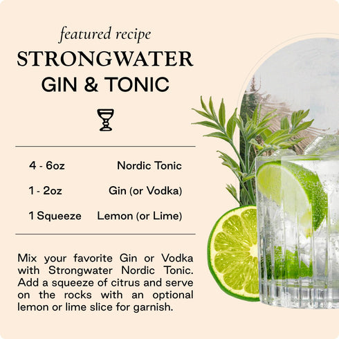 12 Pack (8.4 Oz Strongwater Sparkling Nordic Tonic Water - Cans Fl Each) - Premium Mixer Made with Quinine, Rocky