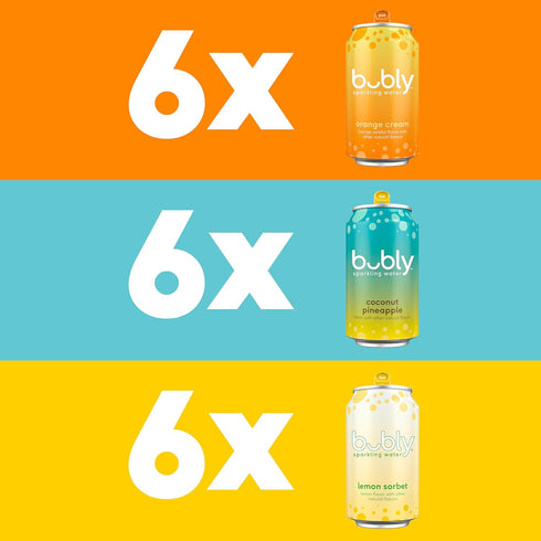 Pack, 12 Oz (Pack 18) bubly Sparkling Water, Citrus Variety Zero Sugar & Zero Calories, Seltzer Water, Fl Cans