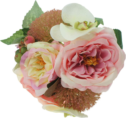 8" (1, Artificial Mix Roses Hydrangeas Orchids Wedding Bouquet Centerpiece Pink)