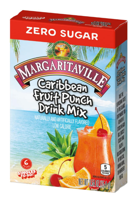 Pack 6-6 36 Margaritaville Caribbean Fruit Punch Drink Mix - of Per Box - Total Servings - Singles To Go - Low Calorie