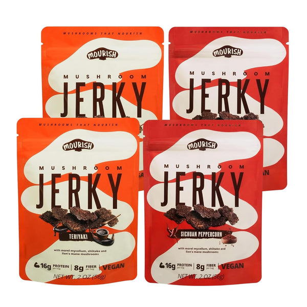 Mourish Vegan Mushroom Jerky, Teriyaki & Sichuan Peppercorn, 4 Pack (2 oz),