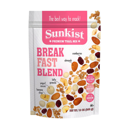 Sunkist 13 oz Breakfast Blend Trail Mix - Fruit and Nut Combo, Low Sodium, Gluten Free Snack with Granola, Almonds