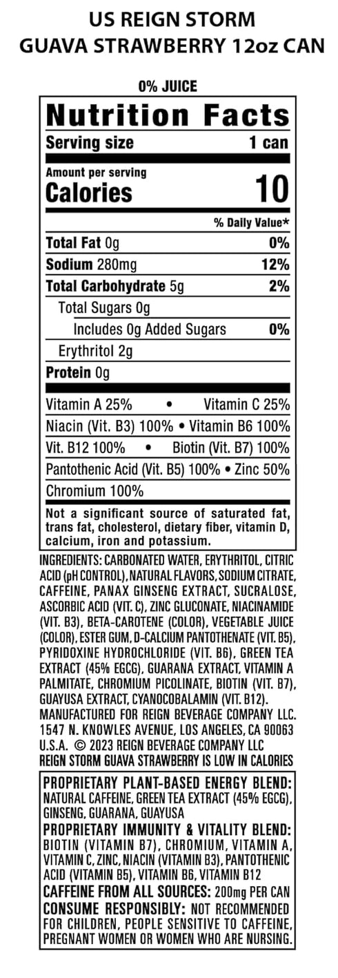 12 Oz Pack 12 REIGN Storm, Guava Strawberry, Fitness & Wellness Energy Drink, Fl |
