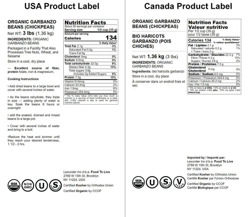 3 Food to Live Organic Garbanzo Beans, Pounds Dried Chickpeas, Non-GMO, Kosher, Raw, Sproutable, Bulk