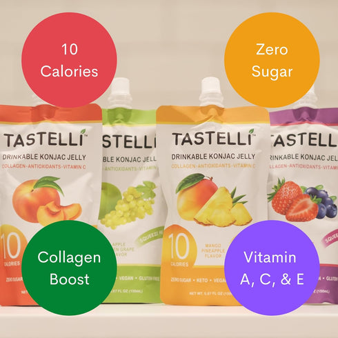 Pack (18 1000 10 Tastelli Konjac Jelly Variety Pouches) - mg Collagen + Vitamin C + Antioxidants - Calories, Vegan