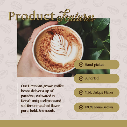 Hualalai Estate Whole Bean 100% Kona Coffee - Medium Dark Roasted, 7 oz, Pesticide-Free Gourmet Grade