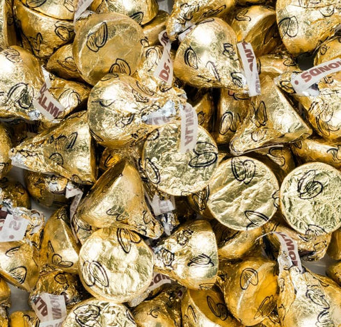 Buha Sweets 1lb Gold Foil Almond Milk Chocolate Kisses- St. Patricks Day Individually Wrapped Almond-Filled Chocolates