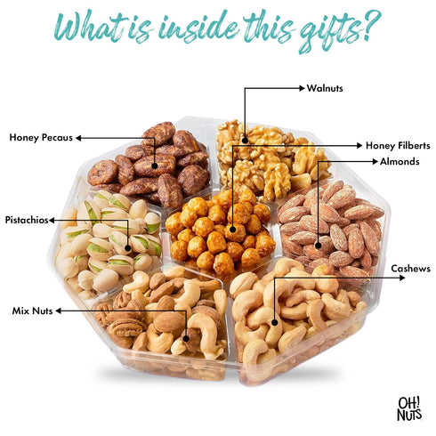 7 Oh! Nuts Variety Nuts Gift Basket - Healthy Food Assorted Nuts Gifts Baskets - Holiday Gourmet Gift Boxes - Gift Box
