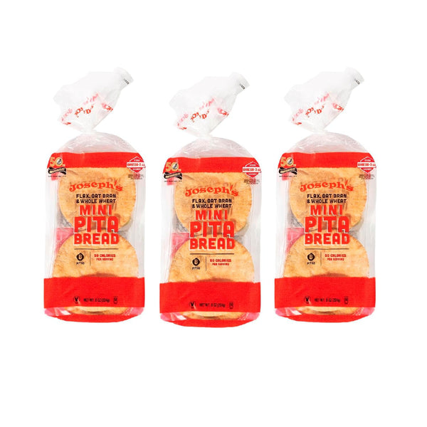 Joseph's Low Carb Mini Pita Bread 3-Pack, Flax Oat Bran and Whole
