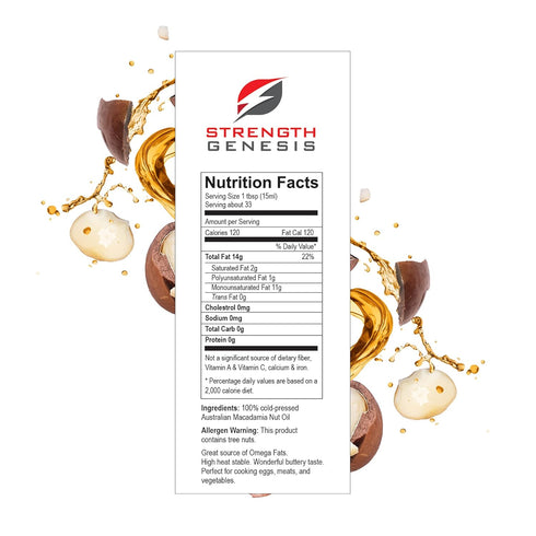 500-Milliliter Strength Genesis Australian Macadamia Nut Oil, Cold-Pressed Macadamia Oil for Cooking, Bottle