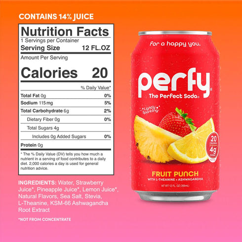Pack GLP-1 (12-Pack PERFY Caffeine Free Healthy Soda Variety | Made With Real Fruit Juice Low Sugar Nootropic Drinks