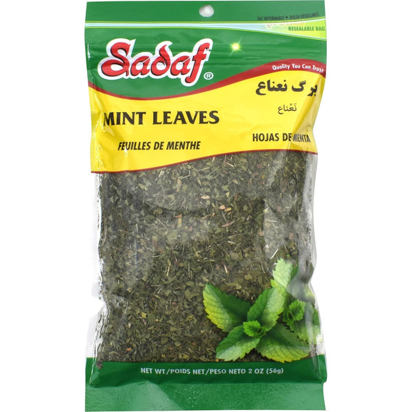 Sadaf Mint Leaves Cut, Dried Mint Leaves Cut and Sifted, Kosher and Halal, 2 Oz