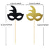48 Pieces Masquerade Mask Cupcake Toppers, Black Gold Glitter for Bachelorette Party, Mardi Gras Cake Decorations